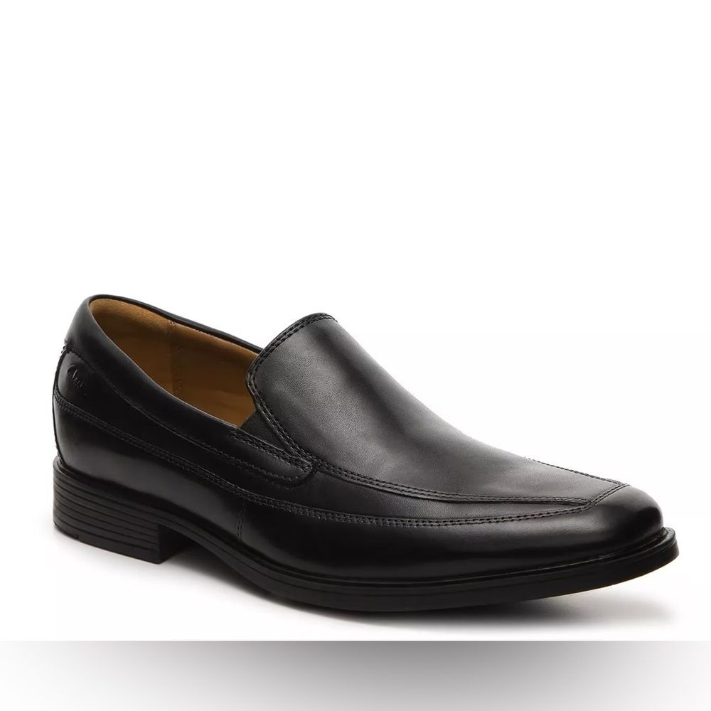 Clarks Tilden Black Loafer Sz 10 Slip-On Dress Shoes Leather